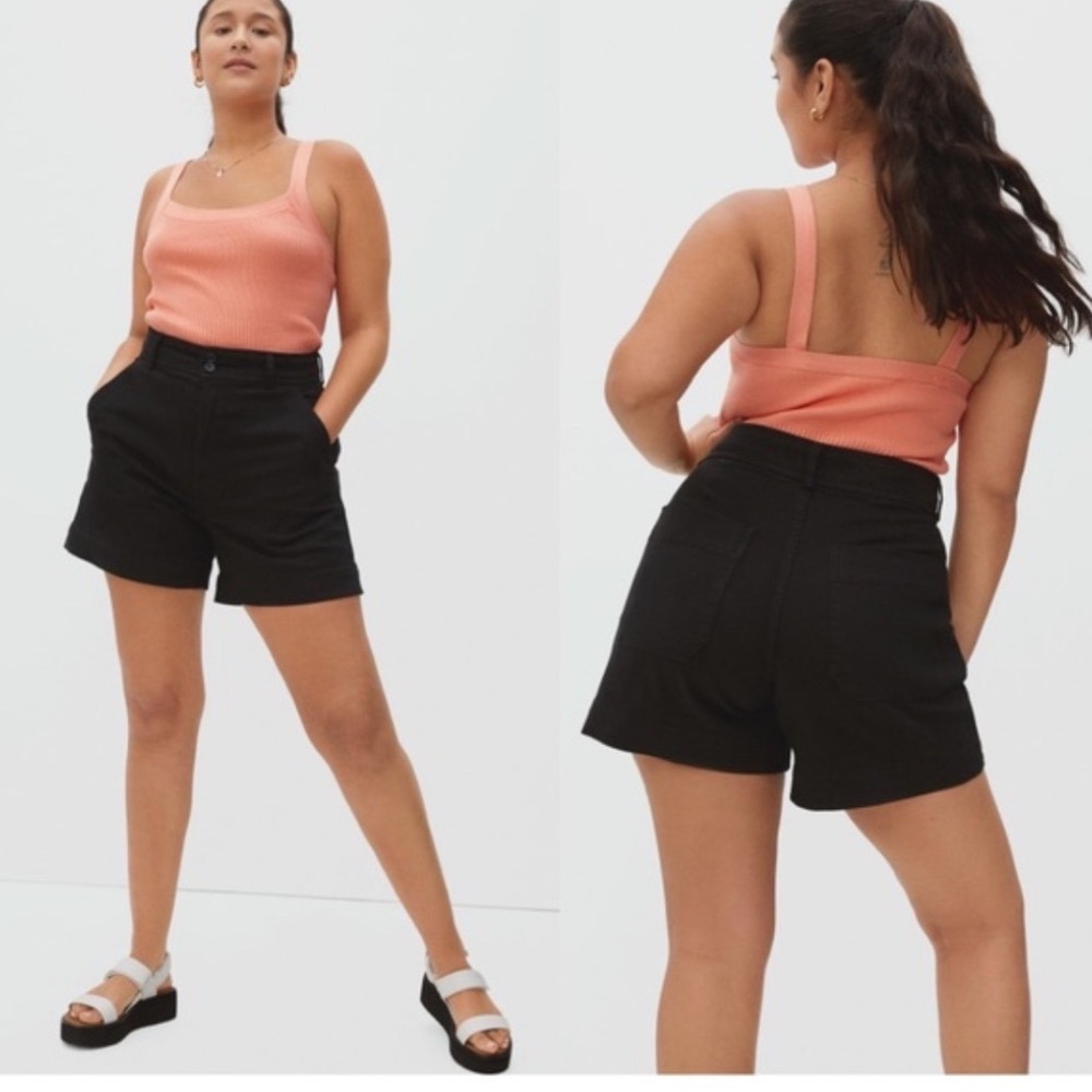 Everlane The Way-High Twill Shorts Black High Rise Cotton‎ Stretch Size 4